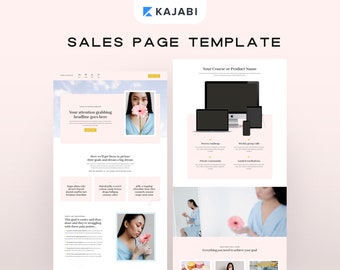 Kajabi Sales Page Template with Canva Digital Product Mockups: For Coaches & Course Creators