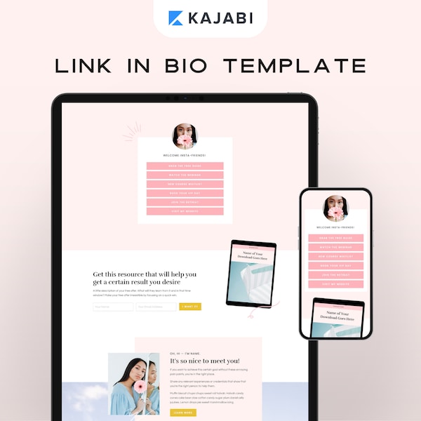 Lien Instagram Kajabi dans la bio | Page de liens Instagram | Page de destination Instagram | Modèle Kajabi pour les entraîneurs et les créateurs de cours