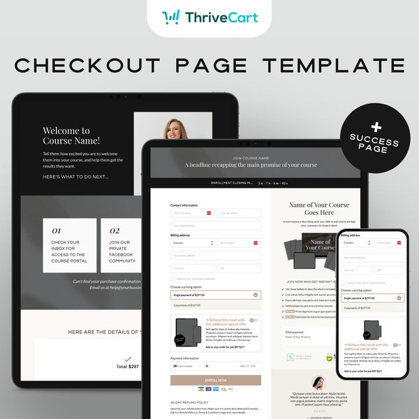 Plantilla de pago de ThriveCart para entrenadores, creadores de cursos en línea y emprendedores / Plantilla de ThriveCart / Curso de página de ventas de ThriveCart