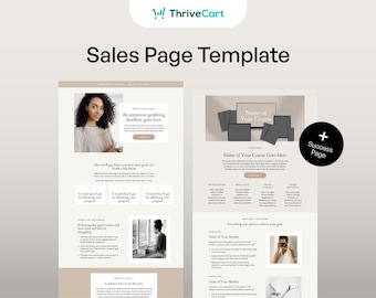 ThriveCart-verkooppaginasjabloon met digitale Canva-productmodellen: voor coaches en makers van cursussen
