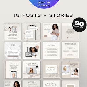 Instagram Post & Story Templates for Coaches and Course Creators | Instagram Template Canva, Business Templates, Instagram Marketing