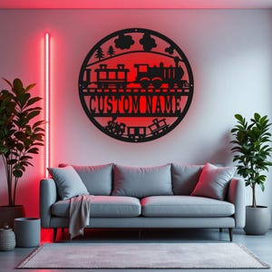 Custom Train Metal Wall Art With LED Light, Personalized Soccer Train Sign Decoration For Room, Train Metal LED Decor, Custom Train Sign
