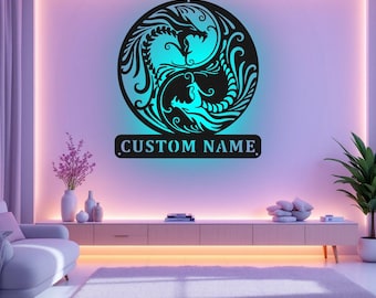 LEDライト付きカスタムマジックドラゴンメタルサイン、パーソナライズされたドラゴンネームサインデコレーション、部屋用ドラゴンメタルLEDデコレーション、カスタムドラゴンネーム