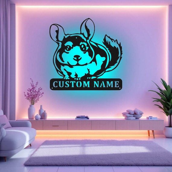 Custom Chinchilla Metal Wall Art With LED Light, Personalized