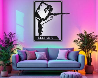 Custom Gymnastics Signage Metal Wall Art With LED Light, Personalized Gymnastics Name Sign Decoration, Gymnastics Metal LED Decor