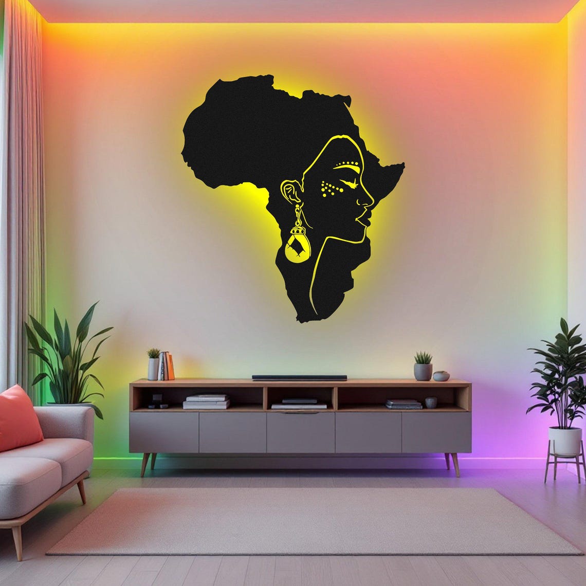 Africa Woman Metal Wall Art With LED Light Black Girls Sign Decoration africa-woman-metal-wall-art-with-led-light-black-girls-sign-decoration