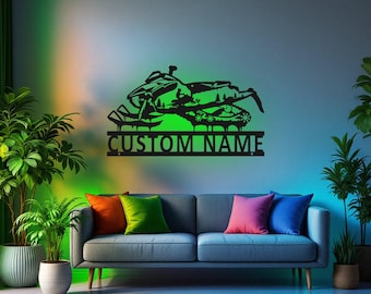 Arte mural metálico personalizado para moto de nieve con luz LED, letrero con nombre personalizado para moto de nieve, decoración para habitación, decoración metálica LED para moto de nieve