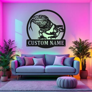 Custom Bearded Dragon Metal Wall Art With LED Light, Personalized Bearded Dragon Name Sign Decoration For Room, Bearded Dragon LED Decor