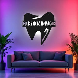 Custom Dental Office Metal Wall Art With LED Light, Personalized Dentist Office Name Sign Decoration For Room, Dentist Metal LED Decor