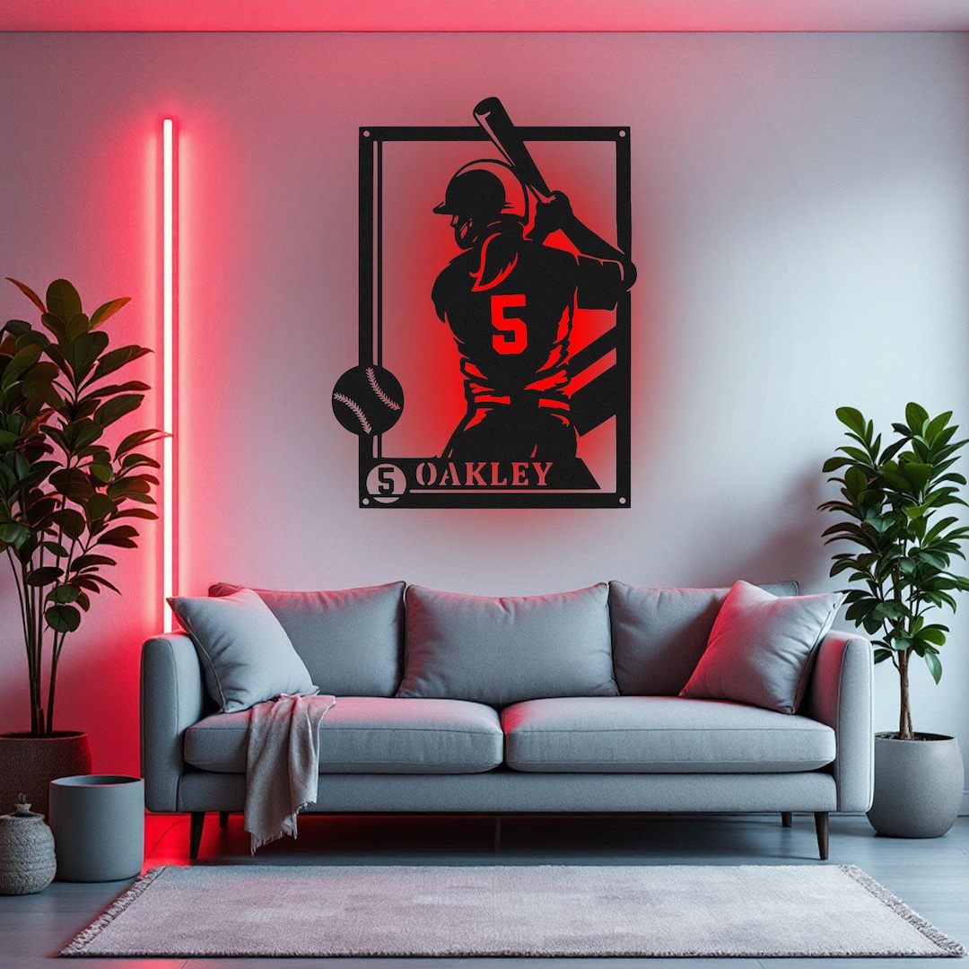 Custom Female Baseball Signage Metal Sign With LED Light, Personalized ...
