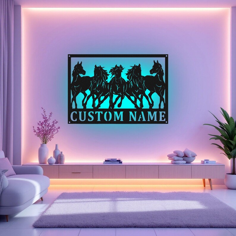 Custom Horses Metal Sign With LED Light, Personalized Horses Name Sign ...