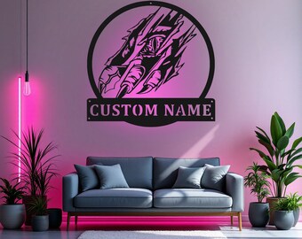 Custom TRex Eye Scratch Metal Wall Art With LED Light, Personalized Dinosaur Name Sign Decoration For Room, Dinosaur Metal LED Decor