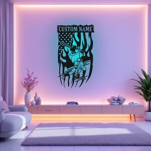 Custom US Baseball Layered Metal Wall Art With LED Light, Personalized Baseball Player Name Sign Decoration, Baseball Metal LED Decor