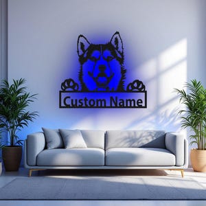 Custom Siberian Husky Metal Wall Art With LED Light, Personalized Siberian Husky Name Sign Decoration For Dog Room, Siberian Husky LED Decor