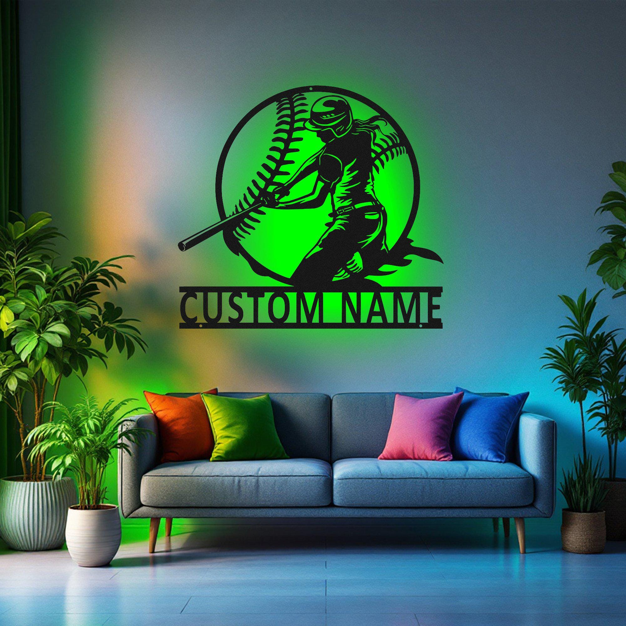 Custom Softball Player Metal Wall Art With LED Light, Personalized ...