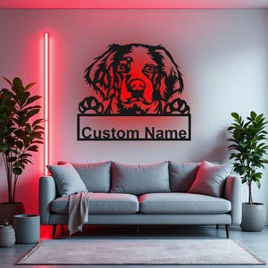 Custom Brittany Spaniel Metal Wall Art With LED Light, Personalized Brittany Spaniel Name Sign Decoration For Dog Room, Brittany Spaniel
