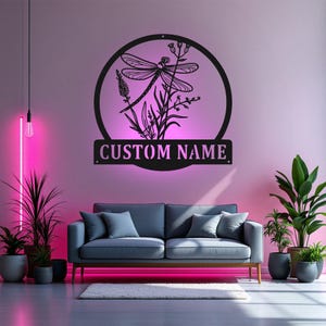 Custom Dragonfly Metal Sign With LED Light , Personalized Dragonfly Name Sign Decoration For Room, Dragonfly Metal LED Decor, Dragonfly Sign