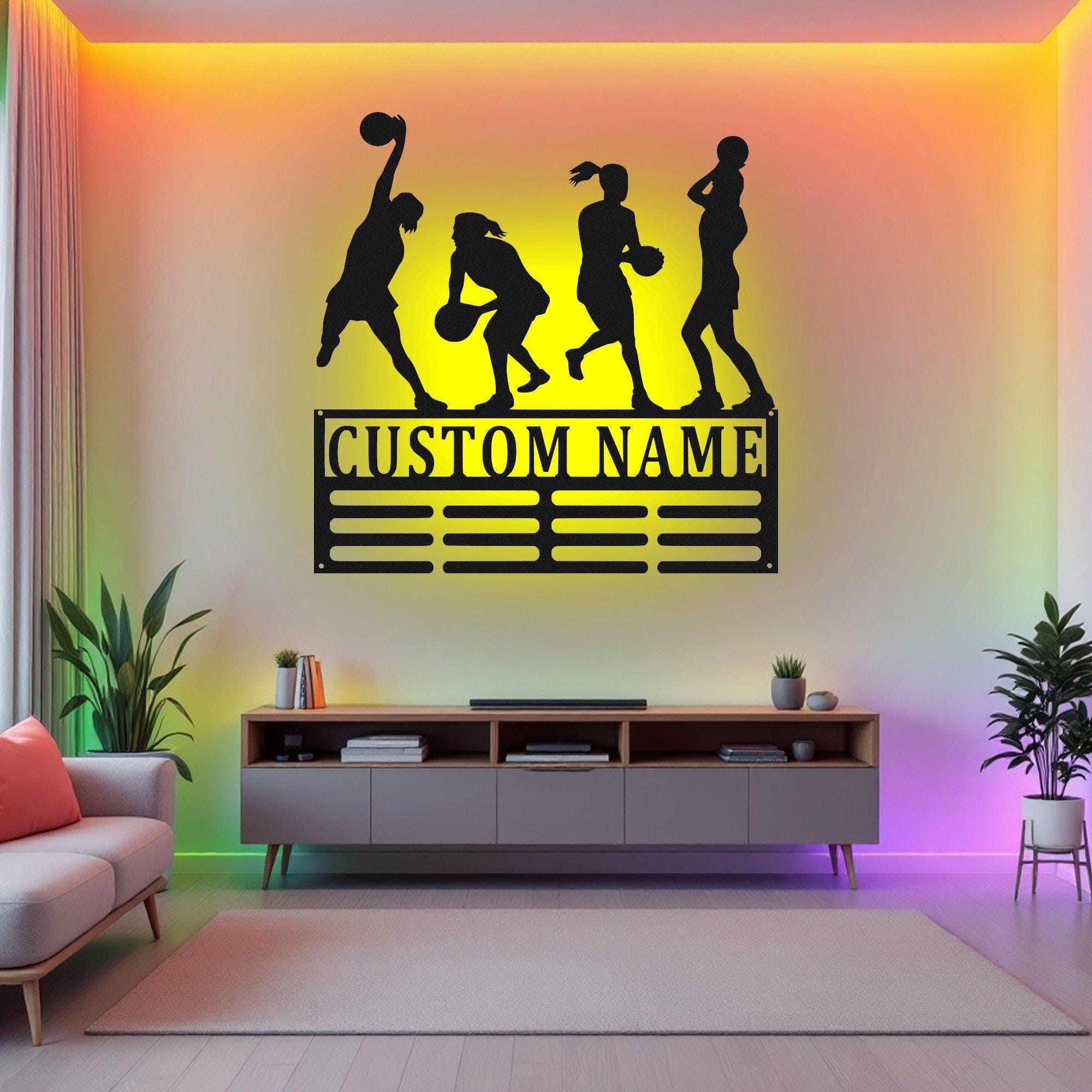 Netball Offside Sign Custom Netball Medal Holder LED Light, Personalized Netball Player Name ...