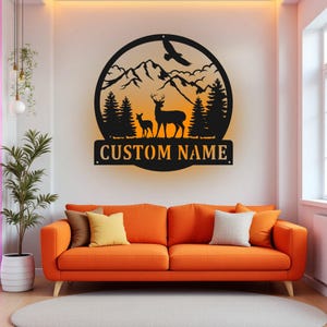 Kundenspezifische Deer-Metallwandkunst mit LED-Licht, personalisierte Deer-Jäger-Namensschild-Dekoration für Raum, Rotwild, die Metall-LED-Dekor jagen, Rotwild-Jäger
