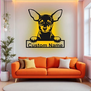 Custom Miniature Pinscher Dog Metal Wall Art With LED Light, Personalized Miniature Pinscher Name Sign Decoration For Room, Dog LED Decor