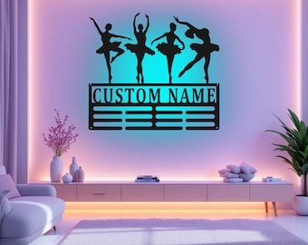 Custom Ballerina Medal Holder LED Light, Personalized Ballet Dancer Name Medal Hanger, Ballerina Medal Display Awards Sign, Ballerina Gift