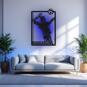 Custom Male Volleyball Signage Metal Sign With LED Light, Personalized Volleyball Player Name Sign Decoration, Volleyball Metal LED Decor