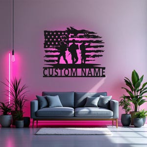Custom US Soldier Metal Wall Art With LED Light, Personalized Soldier Name Sign Decoration For Room, Soldier Metal LED Decor, Custom Soldier