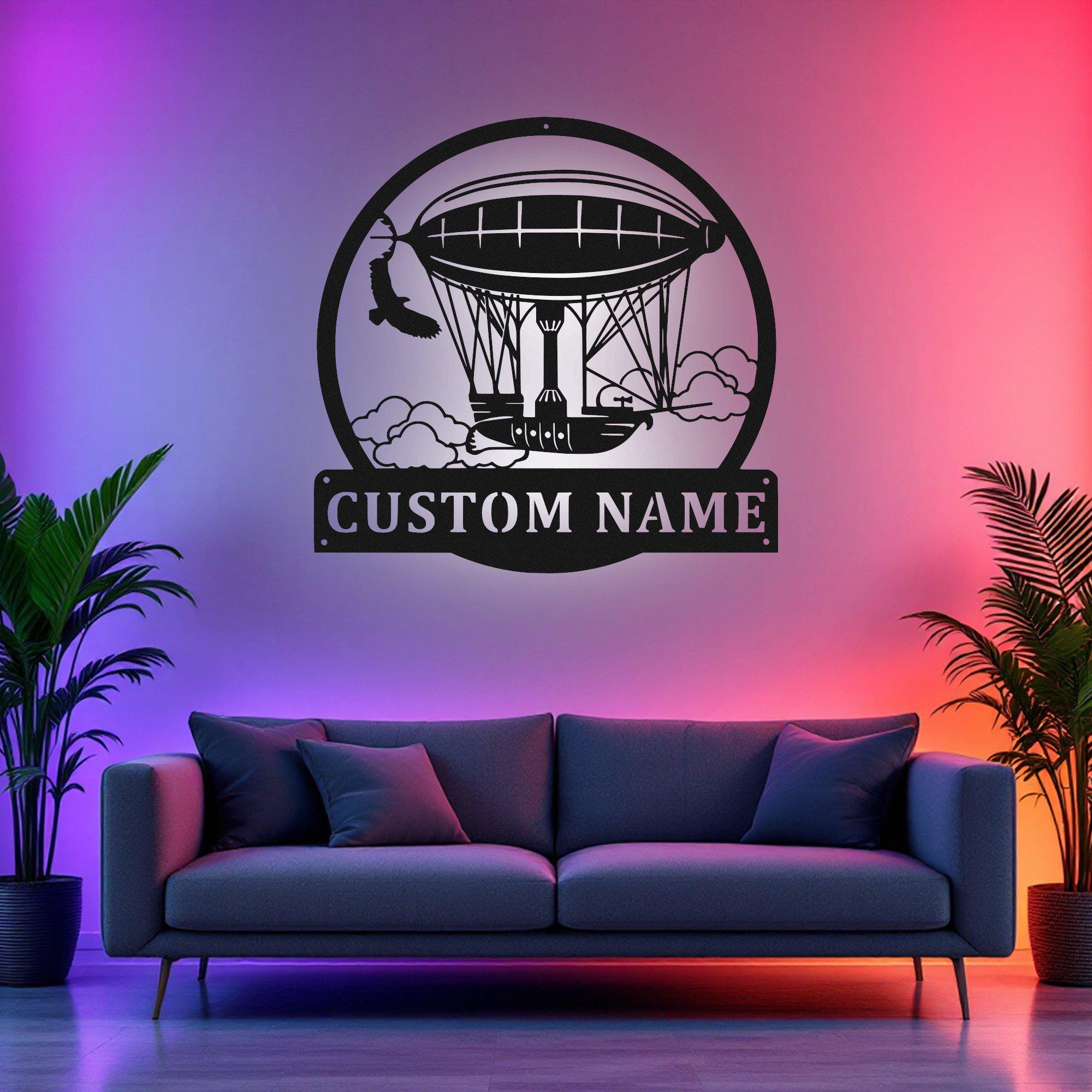 Custom Steampunk Blimp Ship Metal Wall Art With LED Light, Personalized ...