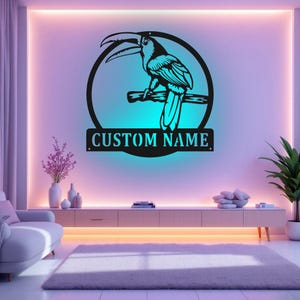 Custom Toucan Metal Wall Art With LED Light, Personalized Toucan Name Sign Decoration For Room, Toucan Metal LED Decor, Custom Toucan Sign