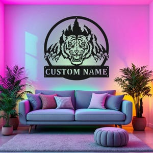Custom Tiger Claws Scratch Metal Wall Art With LED Light, Personalized Tiger Name Sign Decoration For Room, Tiger Metal LED Decor, Tiger