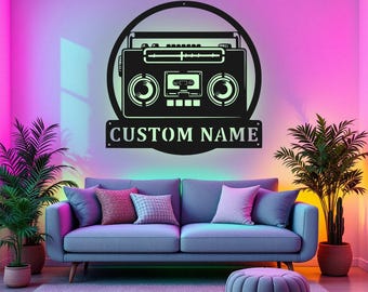 Custom Retro Radio Metal Wall Art With LED Light, Personalized Radio Name Sign Decoration For Room, Retro Radio Metal Home Decor,Retro Radio