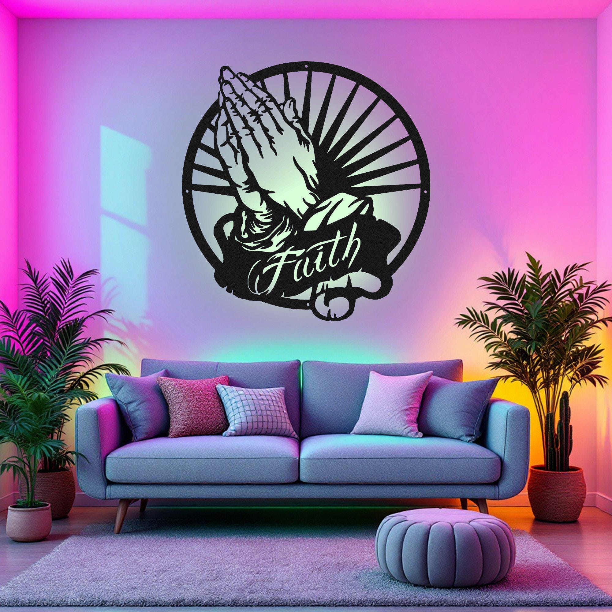 Praying Hands Metal Wall Art With LED Light, Praying Hands