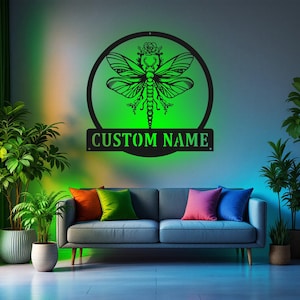 Custom Dragonfly Metal Sign With LED Light , Personalized Dragonfly Name Sign Decoration For Room, Dragonfly Metal LED Decor, Dragonfly Sign