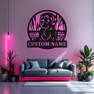 Custom Hunting Dog Metal Wall Art With LED Light, Personalized Dog Hunter Name Sign Decoration For Room, Hunting Dog Metal Home Decor