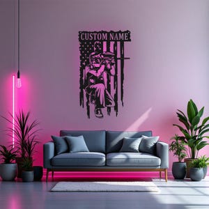 Custom US Paintball Metal Wall Art With LED Light, Personalized Paintball Player Name Sign Decoration For Room, Paintball Metal LED Decor