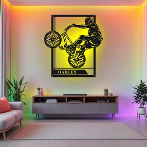Custom Male BMX Signage Metal Wall Art With LED Light, Personalized Bmx Player Name Sign Decoration, Male Bmx Signage Metal LED Decor