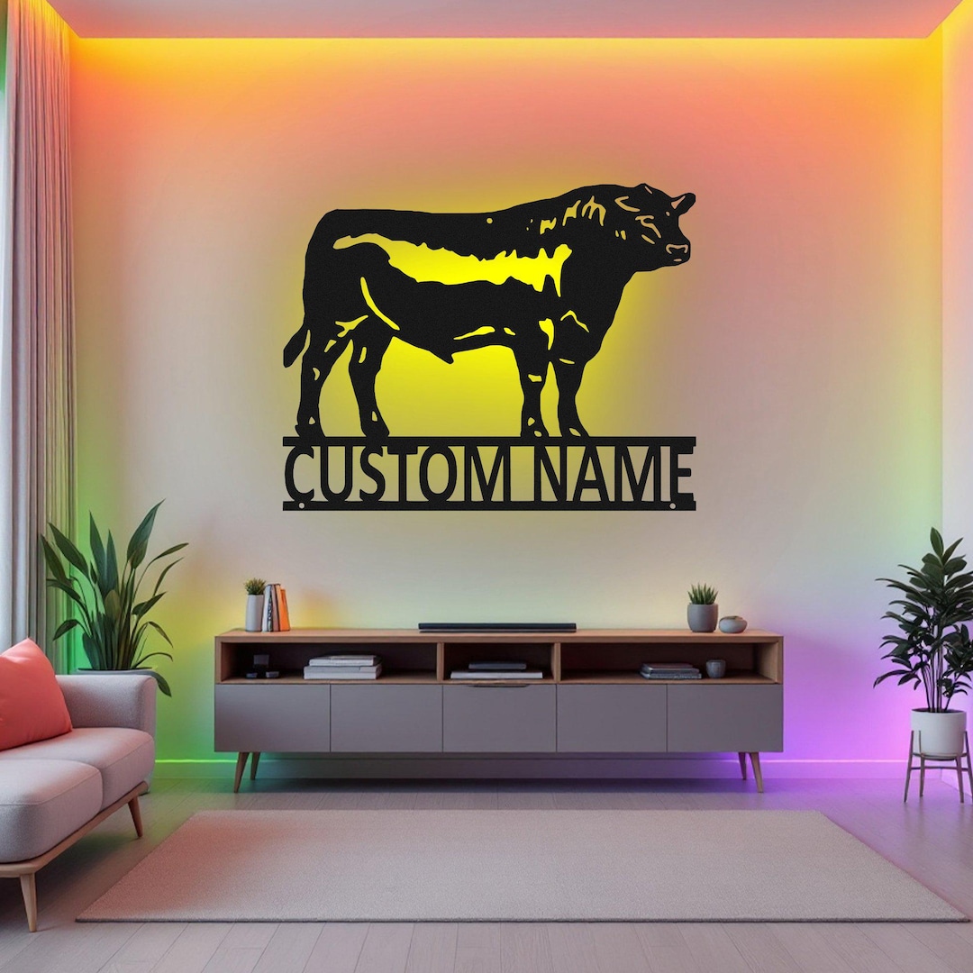 Custom Black Angus Bull Metal Wall Art With LED Light V2, Personalized ...