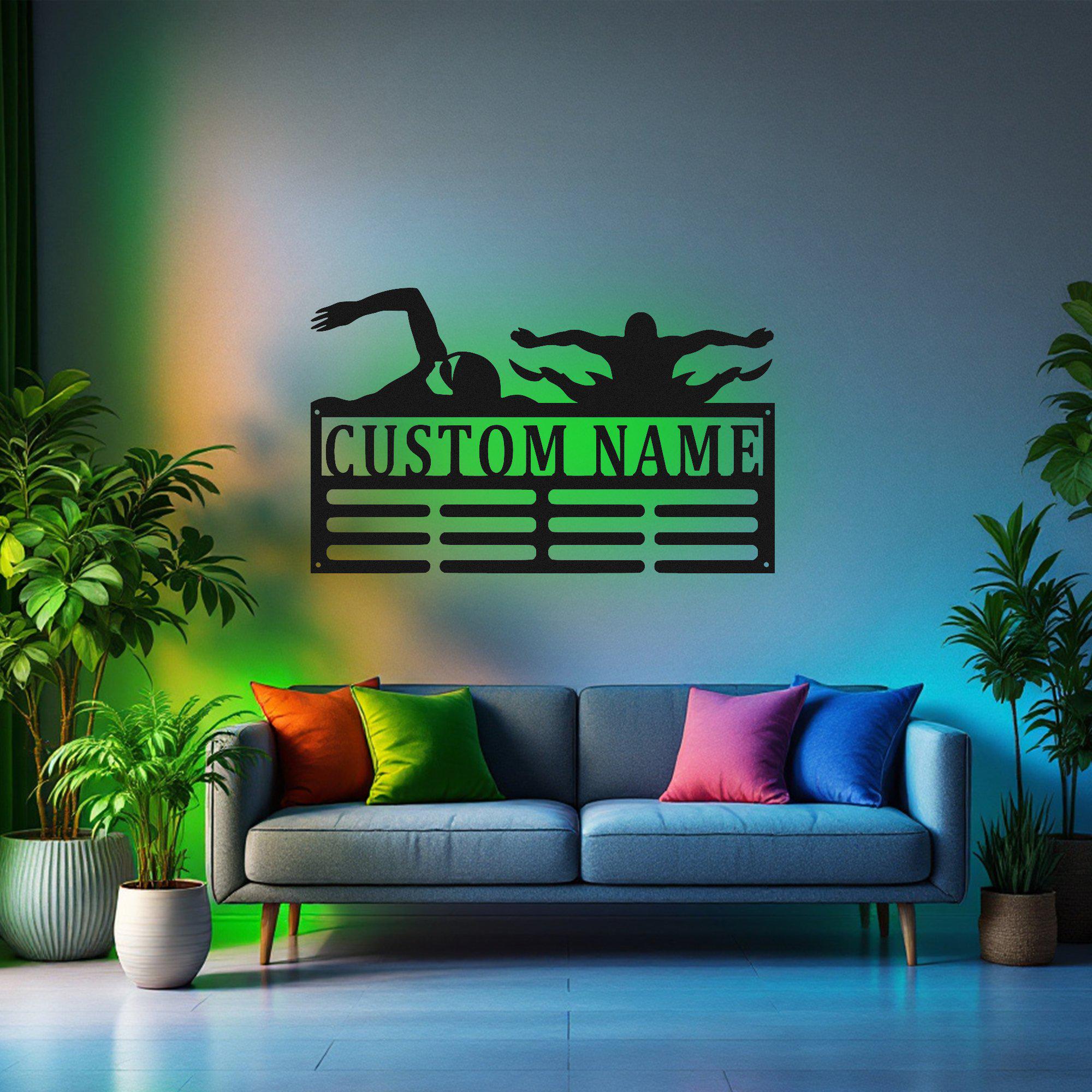 Custom Swimming Medal Holder LED Light, Personalized Swimming Player Name Medal Hanger, Swimming Medal Display Awards Sign, Swimming Sign