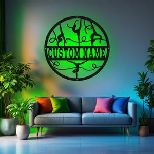 Custom Gymnastics Metal Wall Art With LED Light, Personalized Gymnast Name Sign Decoration For Room, Gymnastics Metal LED Decor, Gymnast