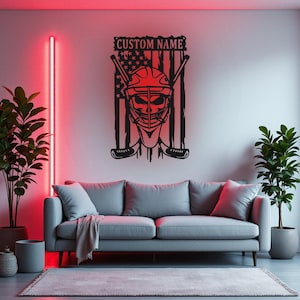Custom Hockey Goalie Metal Wall Art With LED Light, Personalized Hockey Goalie Name Sign Decoration For Room, Hockey Goalie Metal LED Decor