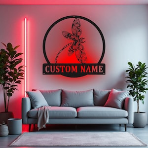 Custom Dragonfly Metal Sign With LED Light , Personalized Dragonfly Name Sign Decoration For Room, Dragonfly Metal LED Decor, Dragonfly Sign