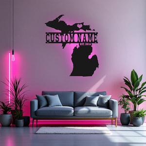 Arte de pared de metal con mapa de Massachusetts personalizado con luz LED, letrero con el nombre del estado de Massachusetts personalizado para decoración de habitación, nacido en Massachusetts