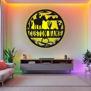Custom Cowboy Metal Wall Art With LED Light, Personalized Cowboy Name Sign Decoration For Room, Cowboy Metal LED Decor, Custom Cowboy Sign