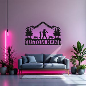 Benutzerdefinierte Deer Hunter Metallschild mit LED-Licht, personalisierte Deer Hunter Namensschild Dekoration für Zimmer, Deer Hunter Metall LED Dekor