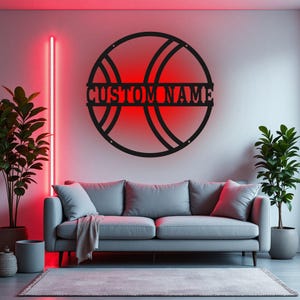 Custom Tennis Ball Metal Wall Art With LED Light, Personalized Tennis Player Name Sign Decoration For Room, Tennis Ball Metal LED Decor