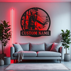 Custom Bow Hunter Metal Sign With LED Light, Personalized Bow Hunter Name Sign Decoration For Room, Bow Hunter Metal LED Decor, Bow Hunter