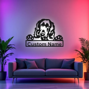 Custom English Cocker Spaniel Metal Wall Art With LED Light, Personalized English Cocker Spaniel Name Sign Decoration For Dog Room, Dog LED