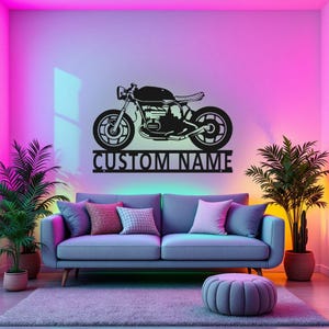 Custom Classic Motor Metal Wall Art With LED Light, Personalized Motor Garage Name Sign Decoration For Room, Classic Motor Metal LED Decor