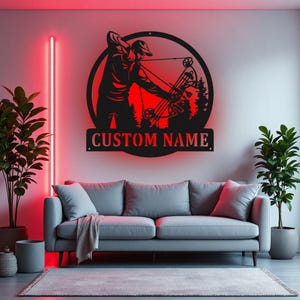 Custom Bow Hunter Metal Sign With LED Light, Personalized Bow Hunter Name Sign Decoration For Room, Bow Hunter Metal LED Decor, Bow Hunter
