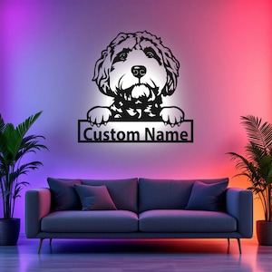 Custom Golden Retriever Metal Wall Art With LED Light, Personalized Golden Retriever Name Sign Decoration For Dog Room, Golden Retriever LED